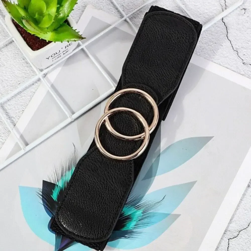 Belt Classic Faux Leather Classic Black Interlocking Circles Circular Metal